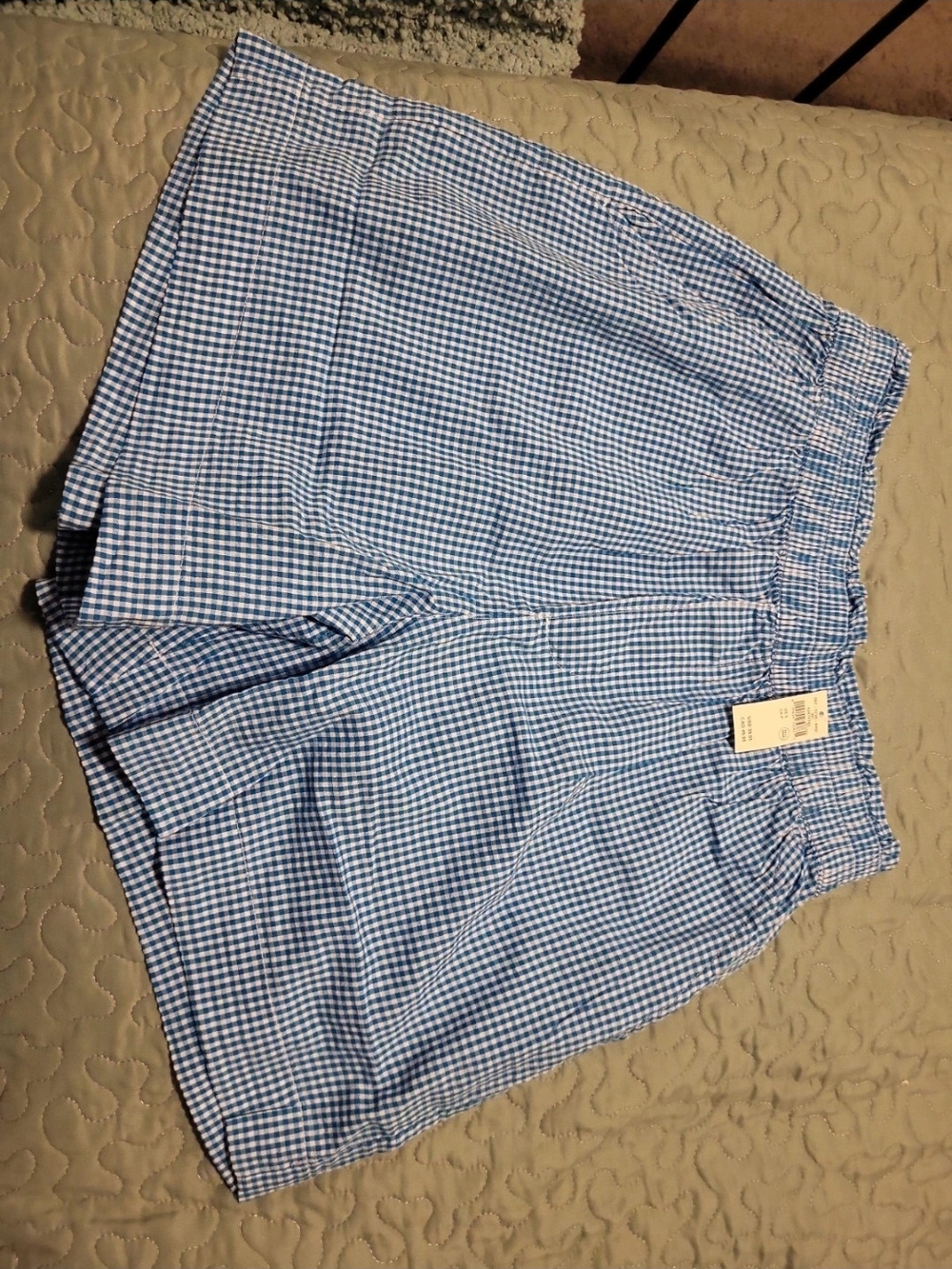 aerie Blue Gingham High-Waist Elastic Shorts